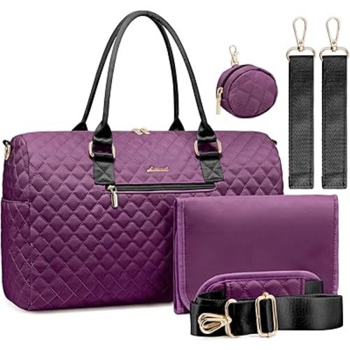 LOVEVOOK Diaper Bag Tote with Pacifier Case and Changing Pad, Large Capacity Mommy Bag for Hospital and Weekender Travel, Functional Baby Bag Newborn Baby Essential, Purple
