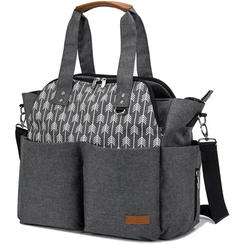 Lekebaby Diaper Bag Tote Large Mommy Bag for Hospital, Baby Bags for Mom Travel Diaper Tote Messenger Purse, Grey, Arrow Print