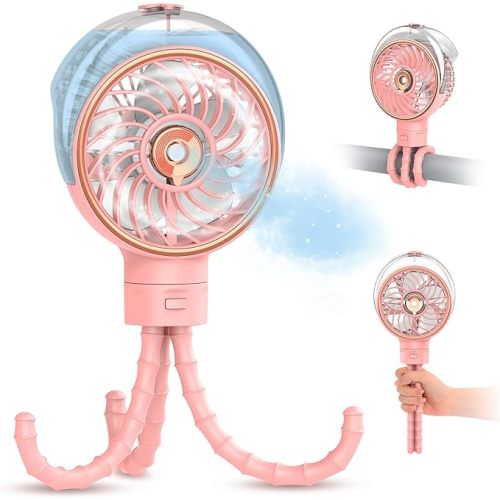 Ausic Misting Portable Stroller Fan, 100ml Mister Fan for Stroller, Safe Rechargeable Battery Baby Fans, Baby Essentials, Clip on Fans with Water Spray for Car Seat, Crib, Treadmill, Outdoor, Beach