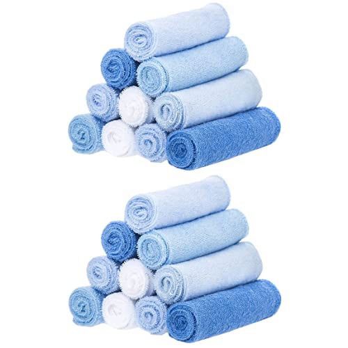 Spasilk 20 Terry Washcloth Wipes Set for Newborns and Infant Boys and Girls, Blue, Ideal Baby Shower Gift Pack