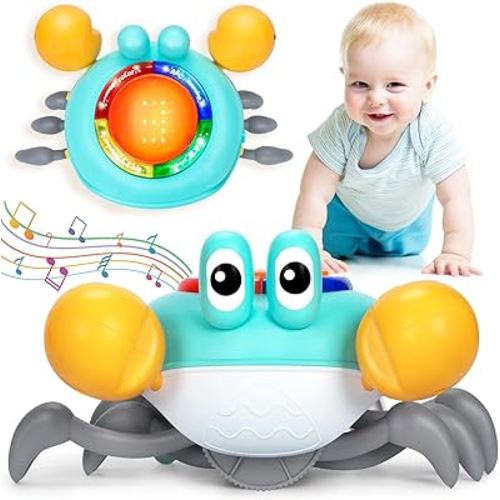Musical Crawling Crab Baby Toy - Tummy Time Toys for 6-12 Months Boy Girl, Light-up Walking Dancing Moving Crab Toys for 1 Year Old Baby Educational Learning, Crawly Crab Gift for 12-18 Months Infant