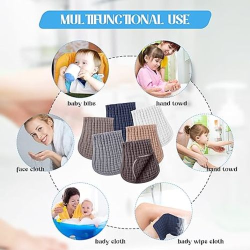 Frienda 6 Pieces Muslin Burp Cloths for Baby Burp Cloth Multi Colors Muslin Washcloths Diapers 6 Absorbent Layers Newborn Face Towels for Baby Boy Girl Unisex, 9 x 20 Inch (Dark Colors)