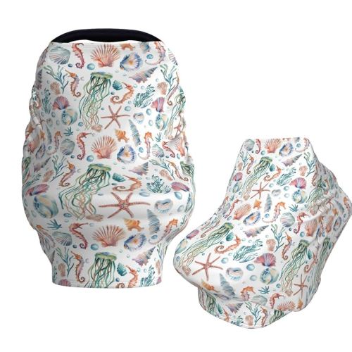 Underwater Seahorses Jellyfish Baby Car Seat Covers Carseat Canopy Soft Infant Stroller Cover Nursing Breastfeeding Covers for Girls Boys Newborn