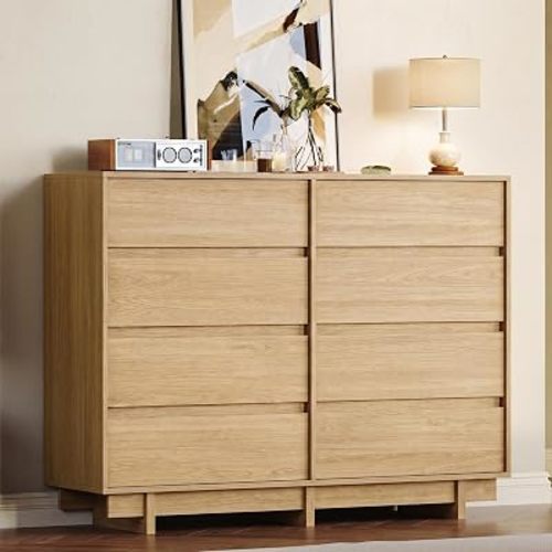 Oak Dresser for Bedroom, 53in Modern 8 Drawer Chest of Drawers