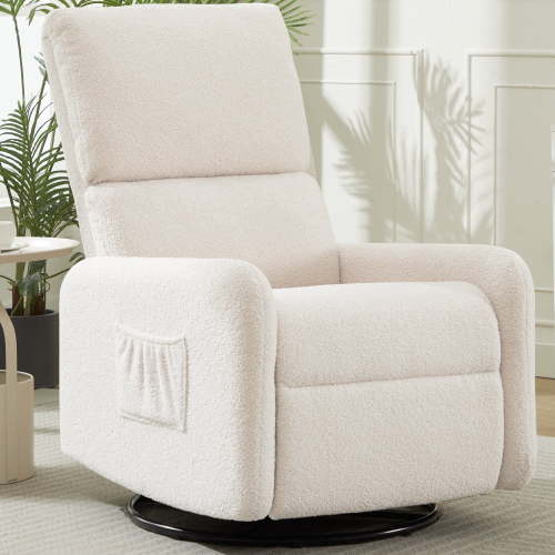 Korser 360 Swivel Glider Chair for Small Spaces, Sherpa with Side Pocket Rocking Chair for Living Room,Beige