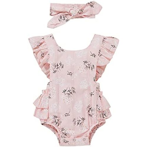 Baby Girls Floral Cotton Leotard Romper Newborn Daisy Playsuits Ruffled Sleeve Onesie Infant Jumpsuit Clothes Headband