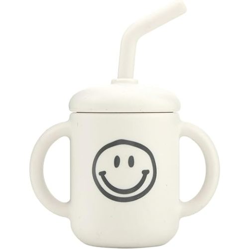 Stephan Baby Sippy Cups - Soft 100% Silicone Training Cup Lid & Straw for Babies Toddlers, 4-Ounce, Smile