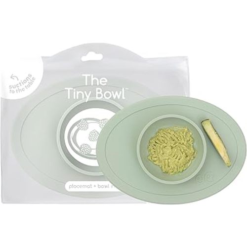 ezpz Tiny Bowl (Sage) - 6 Months+ - 100% Silicone Suction Placemat + Bowl for Infants - Fits All Highchair Trays - Baby-Led Weaning Supplies