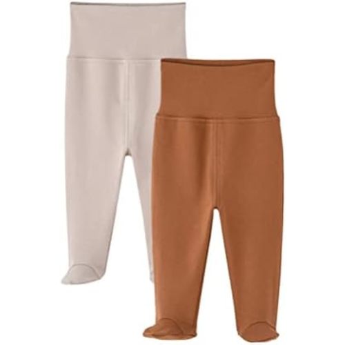 Newborn Infant Baby Boys Girls Soft Cotton High Waist Footed Pants Casual Leggings with Feet