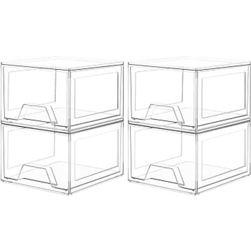 4 Pack Stackable Organizer Drawers, Clear Bathroom Makeup Organizer and Storage, Acrylic Plastic Organizers Bins for Vanity, Undersink, Bathroom, Pantry, Kitchen Cabinets