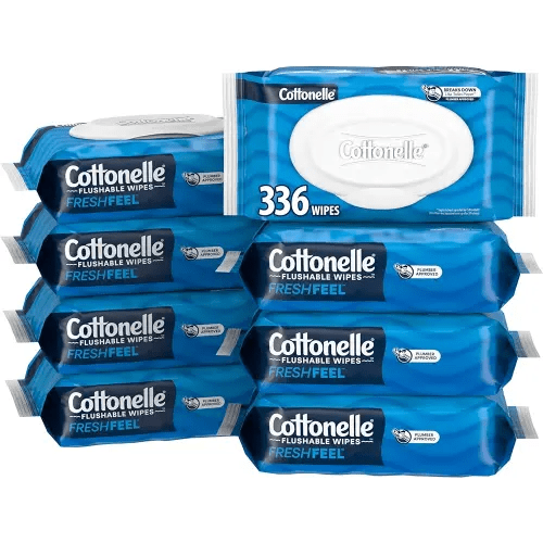 Cottonelle Fresh Feel Flushable Wet Wipes, Adult Wet Wipes, 8 Flip-Top Packs, 42 Wipes Per Pack (336 Total Wipes), Packaging May Vary