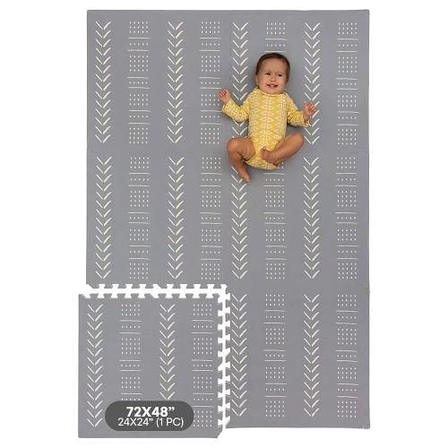 Childlike Behavior Baby Play Mat - 72x48-Inch Tummy Time Mat - 6-Piece Interlocking Foam Floor Tiles for Toddlers - Soft Waterproof for Floor Play and Crawling - Grey