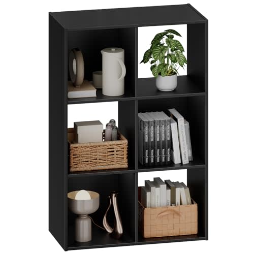 Sweetcrispy 6 Cube Storage Organizer - Open Cube Bookshelf with 3 Removable Back Panels, Display Storage Bookcase for Living Room, Bedroom, Entrance Hall, Home Office,36" L×11.6" W×24" H, Deep Black