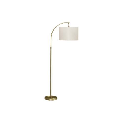 Lighting, 65" Contemporary Arc Floor Lamp in Brass Metal with Chic Drum Shade for Elegant Ambiance