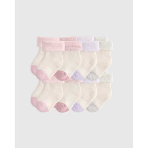 Organic Cotton Fold Over Socks 8-Pack - Baby in Pink/Blue Multi