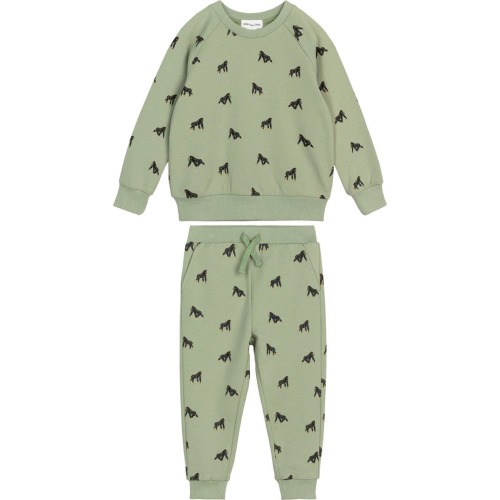 Baby Gorilla Print French Terry Sweatshirt & Joggers Set, 6M, Dusty Green