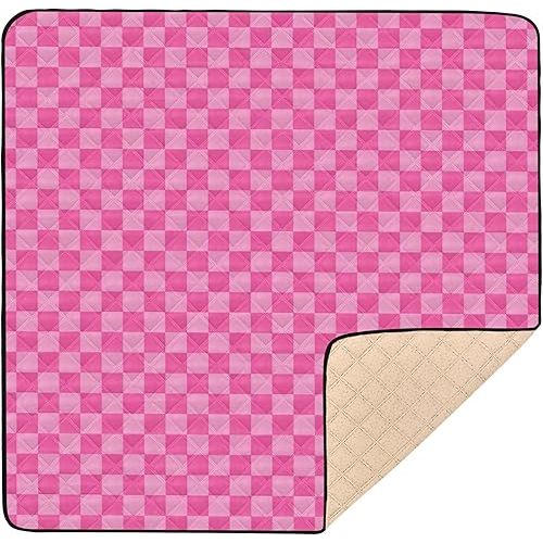 Pink Plaid Checkered Play Mat for Floor Cushioned Foldable Crawling Mats Tummy Time Mat Boy 50x50 Inch