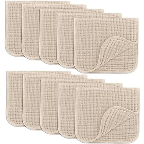 Comfy Cubs Muslin Burp Cloths Set Large 100% Cotton Hand Washcloths for Babies, Baby Essentials 6 Layers Extra Absorbent and Soft Boys & Girls Baby Bibs & Burp Cloths Set (Sand, 10-Pack, 20" X10")