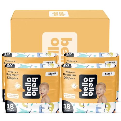 Hello Bello Premium Diapers, Size 5 (27+ lbs) Surprise Pack for Boys - 72 Count, Hypoallergenic with Soft, Cloth-Like Feel - Assorted Boy & Gender Neutral Patterns