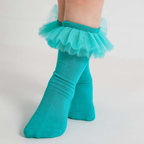 Signature Teal Tulle Ruffle Knee High Socks