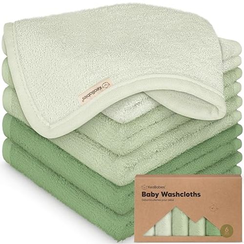 6-Pack Baby Washcloths - Soft Absorbent Viscose from Bamboo Wash Cloths for Babies, Kids, Toddlers, Infant, Newborn Bath Towels, Gentle on Sensitive Skin, 10x10 Reusable Face Towels (Verde)