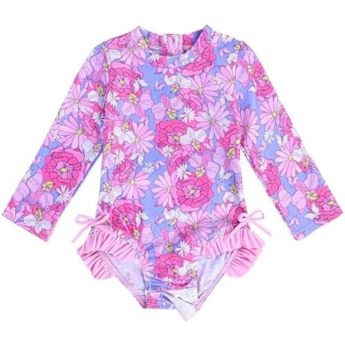XFGIRLS Baby/Toddler Girls Swimsuit Long Sleeve One-Piece Bathing Suit Rash Guard for Kids UPF 50+ Swimwear