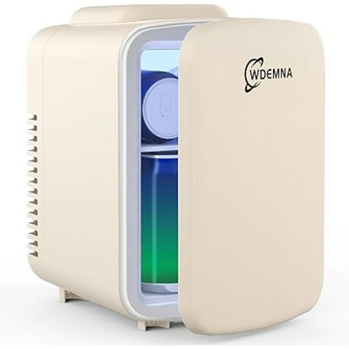 Mini Fridge Ivory White, 4 Liter/6 Cans Skincare Fridge for Bedroom, 110V AC/12V DC Portable Thermoelectric Cooler and Warmer Small Refrigerators for Beauty & Makeup, Dorm Office and Car