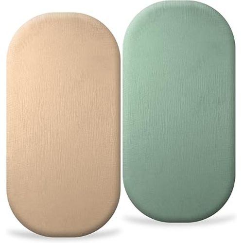 Muslin Bassinet Sheets for Baby Boy Girl,Breathable Baby Bassinet Sheets Fitted for Bassinet,Oval Rectangle,Hourglass,Bassinet Mattress/Pad,Soft Cotton 2 Pack