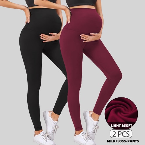 Beaisland Women's Maternity Leggings over The Belly Pregnancy Yoga Pants Workout Activewear Leggings 2-Pack