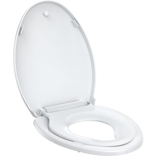 Toddler Toilet Seats Elongated, Toilet Seat with Toddler Seat Built In, Potty Training Toilet Seat for Child and Adult, Quick Release PP Slow Close Toilet Seats, White Child-Friendly Design