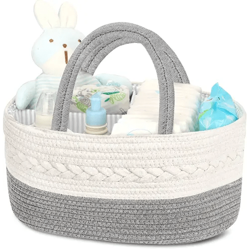 Maliton Diaper Caddy Organizer for Baby Boy- Cotton Rope for Changing Table, Nursery Storage, Newborn Baby Must Have Items