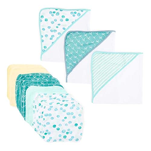 Spasilk Bath Hooded Towels & Washcloths Set for Babies, 23-Piece Gift Set, Green Dots