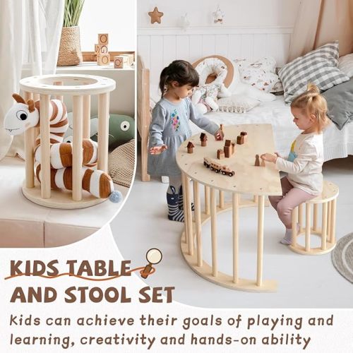 Arch Rocker Arch with Cushion - Wooden Climber Montessori Climbing Arch for Kids, Pillow for Arches (Arch Table Stool with Cushion) - Arch Table Stool With Cushion