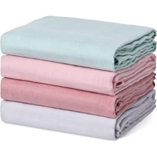 Momcozy Muslin Swaddle Blanket, 4 Pack Large 47 X 47 Inches Breathable Swaddling Receiving Blankets for Baby Boy & Girl, Soft and Skin-Friendly Unisex Baby Blankets, Pink Blue
