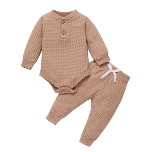 Canrulo Newborn Baby Girls Fall Winter Clothes Set Ribbed Knit Long Sleeve Romper Tops Pants 2PCS Outfit Khaki 0-3 Months