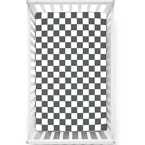 Checkered Themed Fitted Crib Sheet,Standard Crib Mattress Fitted Sheet Polyester Toddler Bed Mattress Sheets-Crib Mattress Sheet or Toddler Bed Sheet, 28“ x52“,White Grey