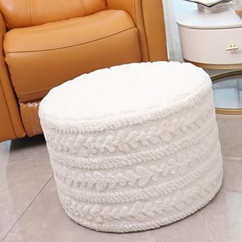 Asuprui Round Footstool Ottoman, 20x14 Inches Multi-Functional Modern Foot Stool,Floor Poufs, Sofa Footrest Extra Seating for Living Room, Entryway, Hallways and Bedrooms (Ivory)