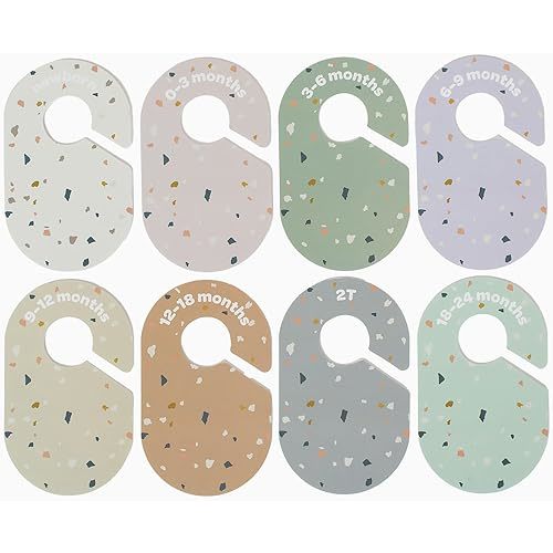 3 Sprouts Baby & Toddler Hanger Closet Dividers Set of 8 - Durable Baby Clothes Organizer, Nursery Closet Organization for Baby Clothing by Size or Age from Infant to Toddler Boy & Girl - Terrazzo