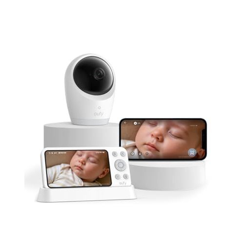 eufy Security Baby Monitor E21 with 4K UHD Camera, 5'' 720p Display, 8X Zoom, Hybrid Wi-Fi and No Wi-Fi Connection, 24/7 Recording in app, Pan-Tilt, Portable Camera with Built-in Battery, ANR