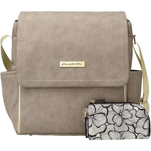 Petunia Pickle Bottom Boxy Diaper Bag Backpack, Easy to Clean, Two Ways to Carry, Stylish & Spacious for On-The-Go Parents (Grey Matte Leatherette)