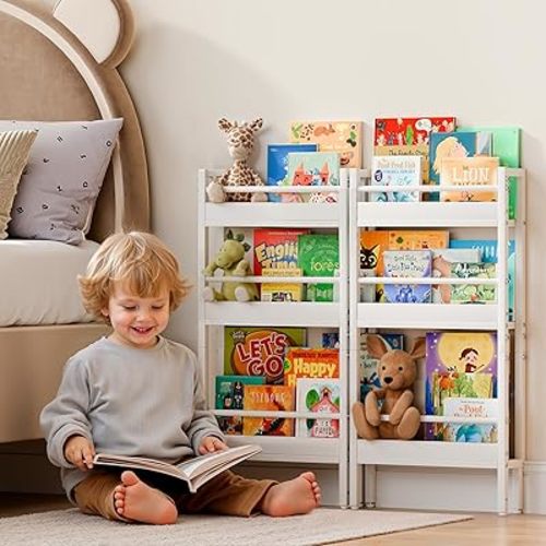 HAVLOTII Kids Bookshelf - Wall Mounted 6-Tier Book Shelf for Kids Rooms, Behind the Door Bookshelf for Baby/Toddler, 15" W Corner Wall Book Shelf for Bedroom/Nursery, Organizer for Toys and Books