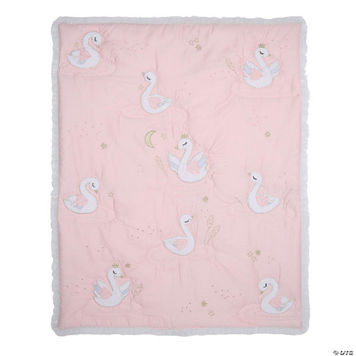 Lambs & Ivy Signature Swan Princess Pink Sateen 3-Piece Baby Crib Bedding Set