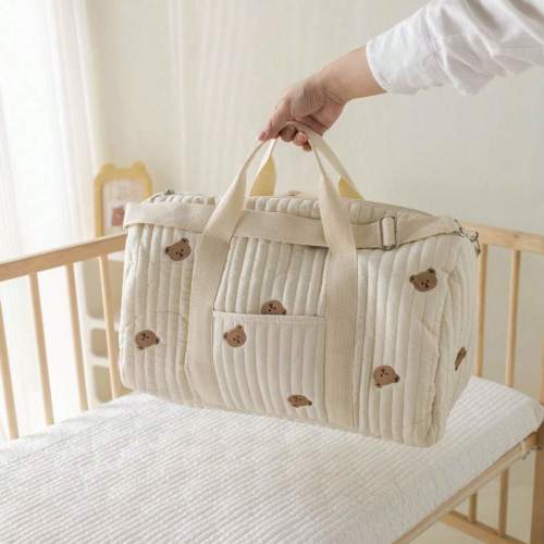 NestMate™ Quilted Diaper Bag Organizer – Embroidered Cotton Baby Bag for Stylish Moms