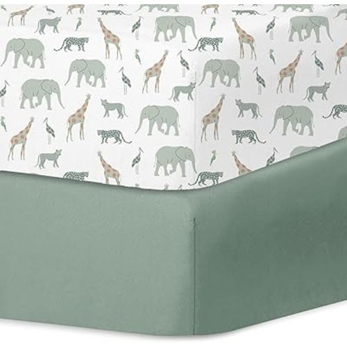 Little Grape Land Crib Sheets for Boys and Girls 2pk Baby Crib Fitted Sheet for Standard Size Crib and Toddler Mattress Super Soft Baby Sheet, Safari