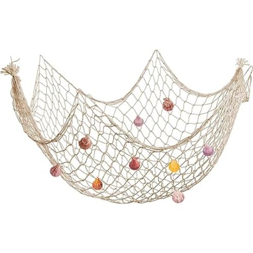 Fish Net Wall Decor with Shells - Fishing Net Decorative Nautical Mediterranean Style Cotton Photo Hanging Display Frame for Christmas Birthday Party Decorations Ornaments 79 x 40 Inch