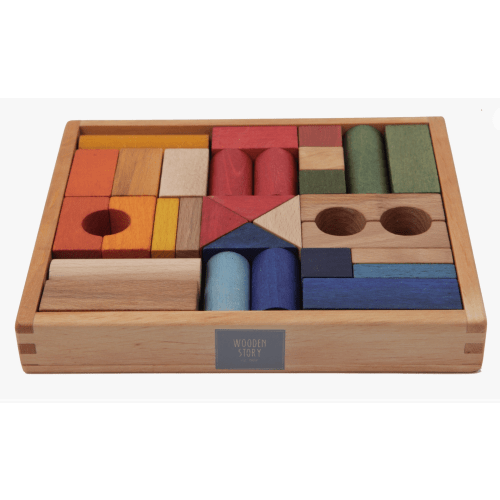 Wooden Blocks in Tray - 30 Pcs Rainbow