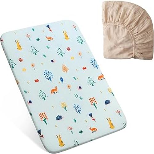 Pack and Play Mattress,38x26 Pack N Play Mattresses for Baby and Toddlers,Soft High Density Foam Pack N Play Mattress Pad with Removable Jacquard Cover,and Muslin Pack N Play Sheet for Replacement