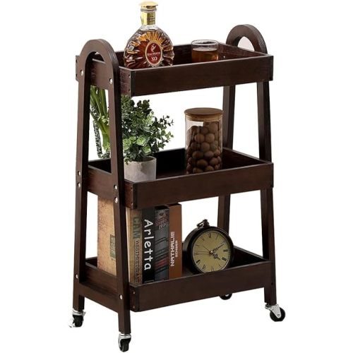 3 Tier Rolling Craft Cart Slim Rolling Storage Cart Wooden Cart on Wheels Bathroom Organizer Rolling Utility Cart Mobile Shelving Unit for Kitchen Bathroom Laundry Narrow Places (Black)