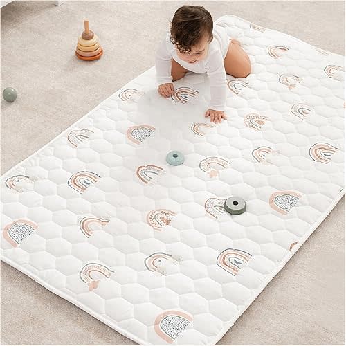 Comfy Cubs Rectangle Kids Play Mat - Small 36 x 60 inches Soft Quilted Baby Floor Mat with Non-Slip Bottom - Plush Design for Toddlers' Playtime and Relaxation - Comfortable and Durable - Rainbow