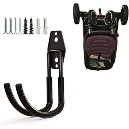 Wall Mount Baby Stroller Hanger, Baby Stroller Rack Holder, Baby Stroller Wall Hook, Garage Power Tool Hanger Wall Hook, Steel Garage Tool Storage Organizer Utility Hooks (Black)